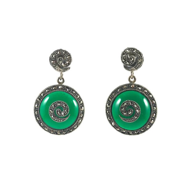 mercasite green onyx sterling silver earrings