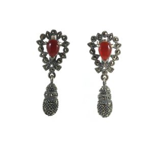 mercasite red onyx elegant silver earrings