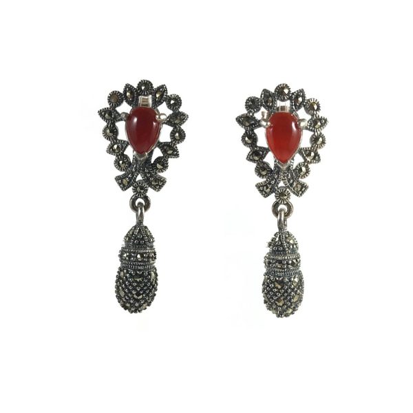 mercasite red onyx elegant silver earrings