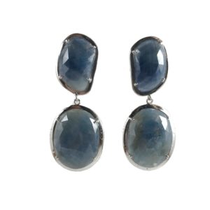 blue sapphire gemstone set sterling silver earrings