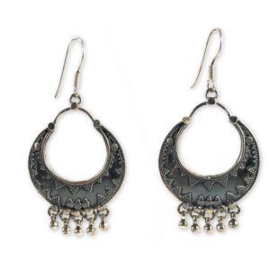 rava work ethnic sterling silver earrings, oxidized silver