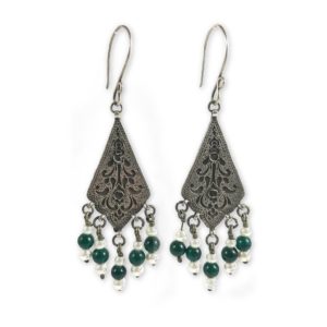 Tribal green onyx pearls earrings