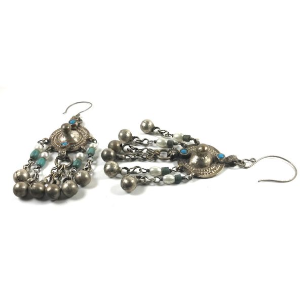 Tribal Turquoise & Pearls Earrings - Vintage - Image 2