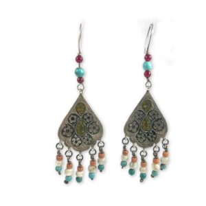 tribal turquoise pearls earrings