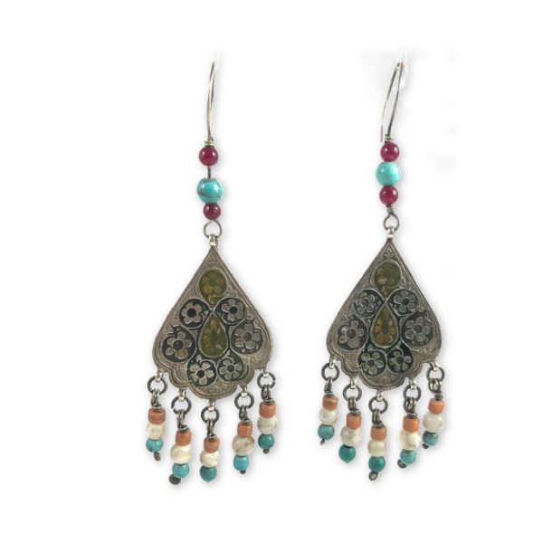 tribal turquoise pearls earrings