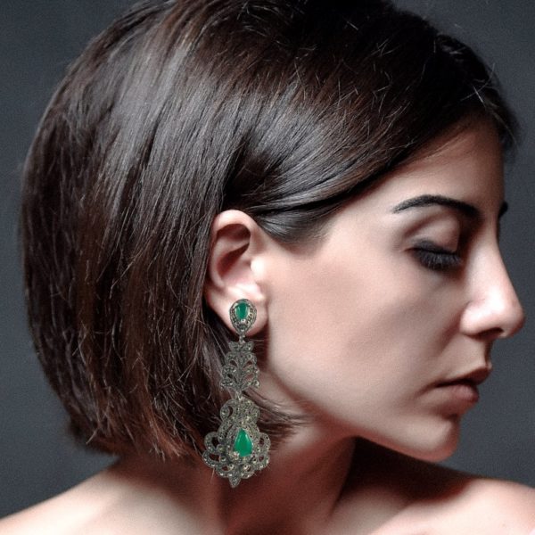 Mercasite Green-Onyx Elegant Earrings Long - Image 2