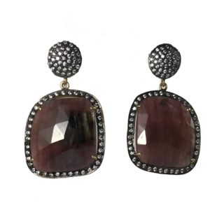 sapphire cz zircon gemstone set sterling silver earrings, oxidized silver