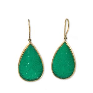 carved green onyx gemstone set gold plated earrings from gold plated designer silver jewellery