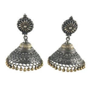 jhumki south indian large sterling silver earrings gold plated