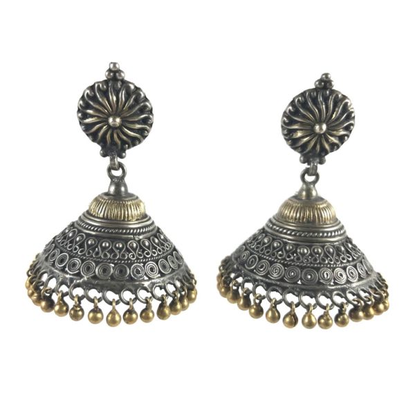jhumki south indian large sterling silver earrings gold plated