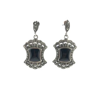 mercasite black onyx sterling silver earrings