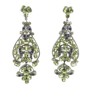peridot blue-sapphire long sterling silver earrings