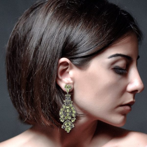 Long Peridot Blue-Sapphire Earrings - Image 2