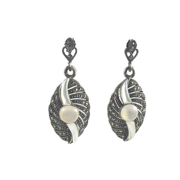 mercasite mother of pearl sterling silver earrings