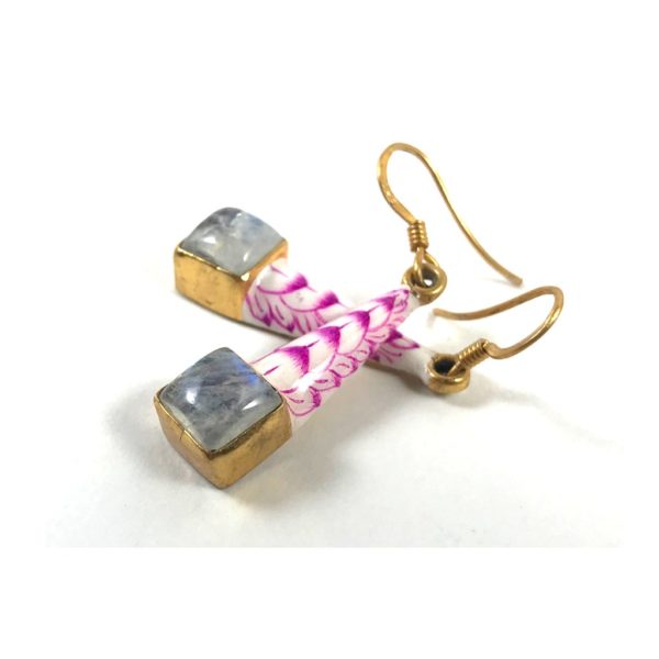 pink benaras enamel sterling silver earrings