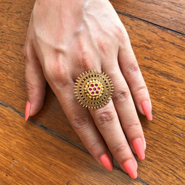 Jadau Style Gold Plated Ring - Image 2