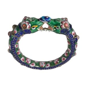 enameled sterling silver bracelet or kara with elephant head