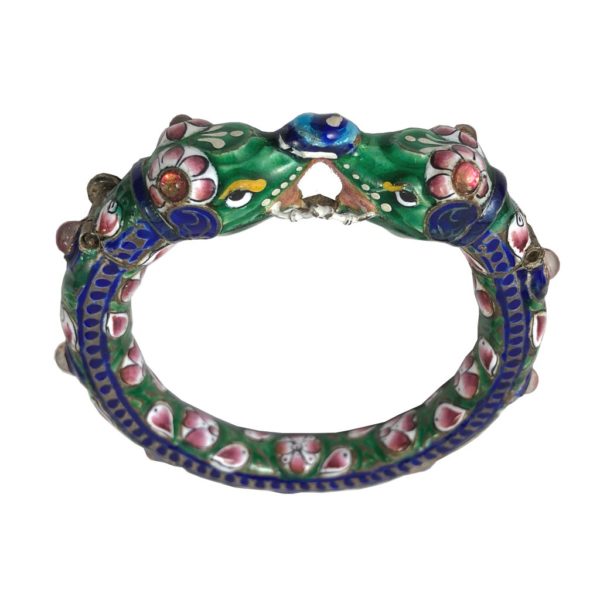 enameled sterling silver bracelet or kara with elephant head