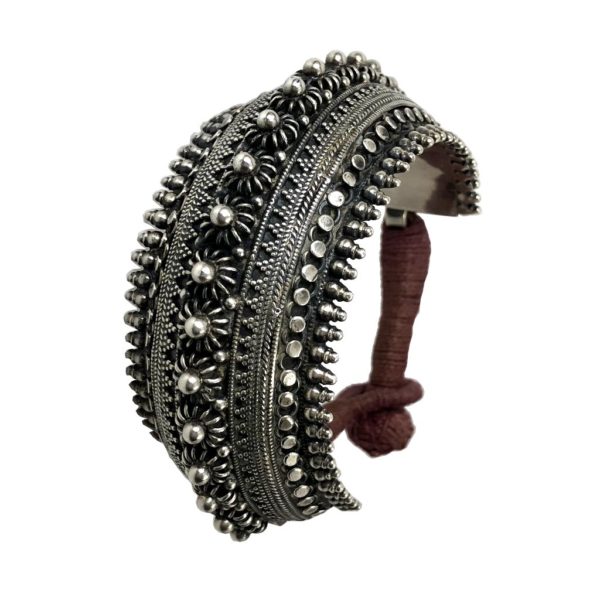 rava work indian tribal sterling silver bracelet or cuff