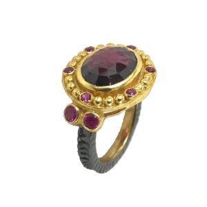 checkered cut garnet gemstone sterling silver ring from designer silver jewellery jewelry