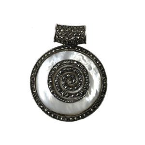 mother of pearl mercasite sterling silver spiral pendant