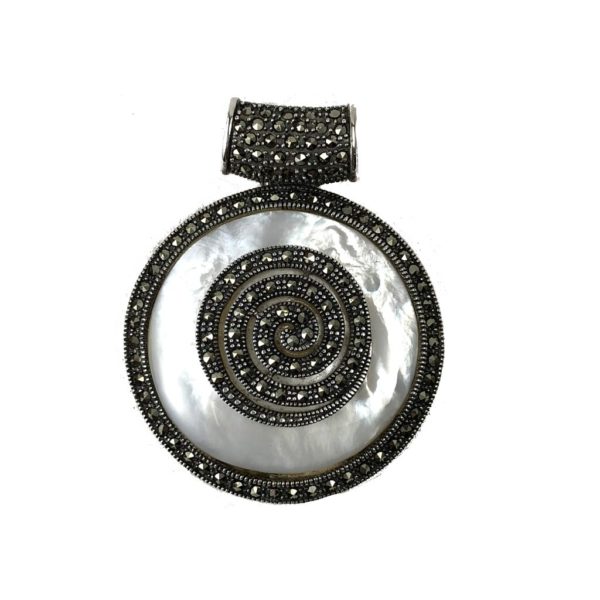 mother of pearl mercasite sterling silver spiral pendant