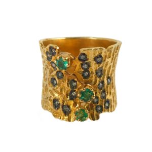 emeralds diamond gemstone set sterling silver ring or broad band from gold plated designer silver jewellery jewelry