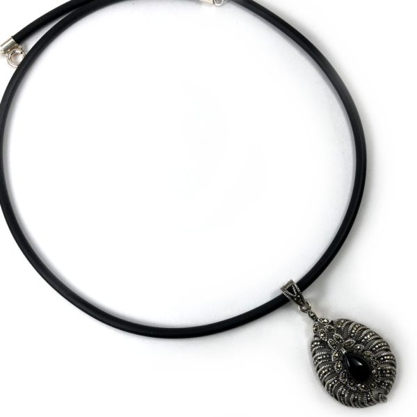 Black Onyx Mercasite Drop Pendant - Image 2