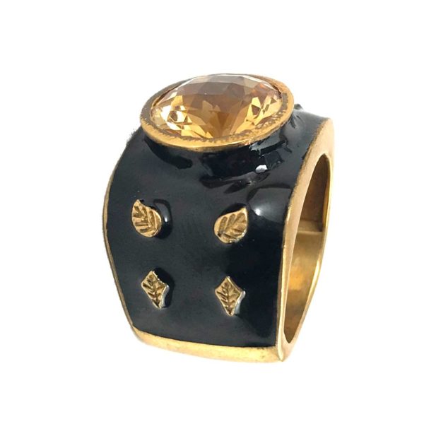 Black Enamel Golden Topaz Ring - Image 4