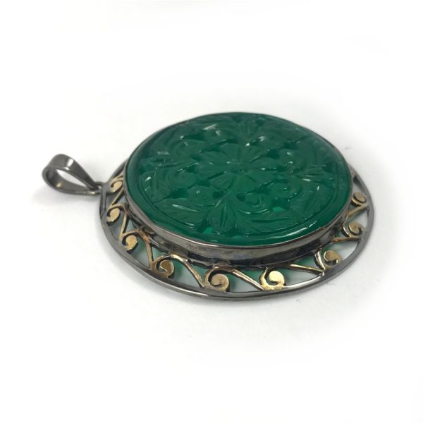 Carved Green Onyx Large Pendant - Image 2