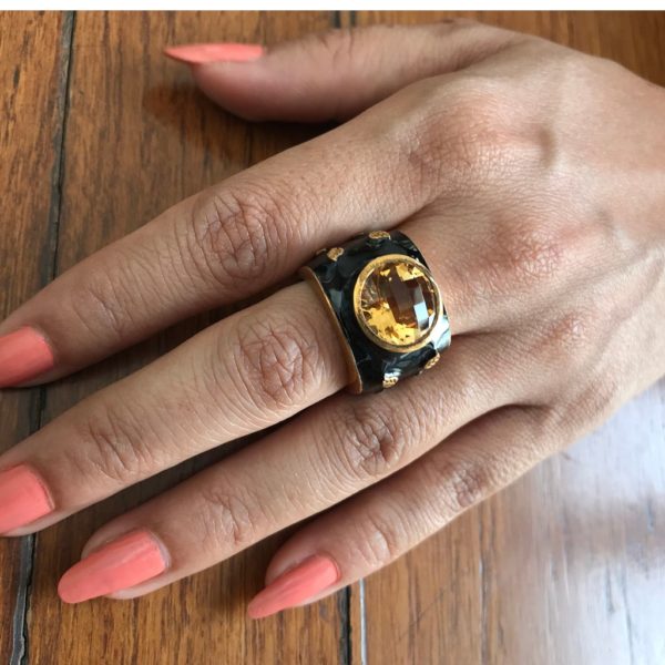 Black Enamel Golden Topaz Ring - Image 2