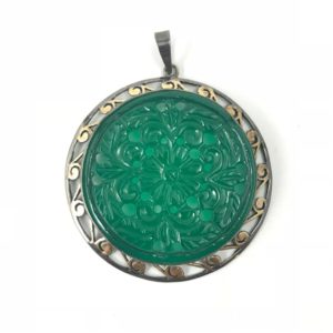 carved green onyx gemstone set sterling silver pendant from designer silver jewellery jewelry