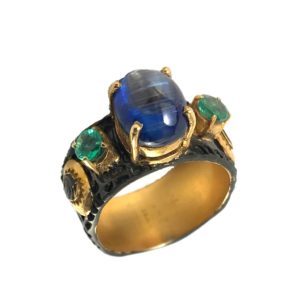 tanzanite emeralds sterling silver ring
