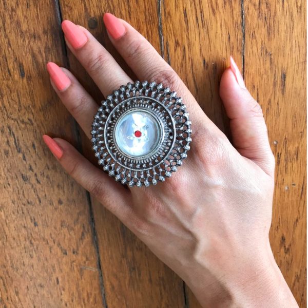Vintage Tribal "aarcee" Style Ring - Glass Set - Image 2