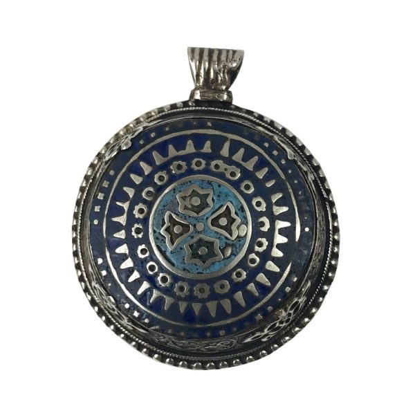 enameled pakistani afghani tribal vintage silver pendant for men & women from vintage silver jewellery