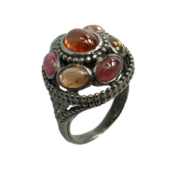 multi color tourmaline sterling silver ring