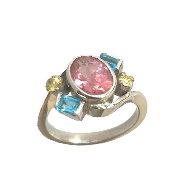 multi gemstone sterling silver ring