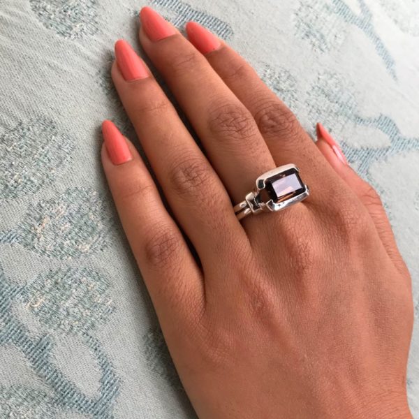 Rectangular Smokey Topaz Simply Elegant Ring - Image 3