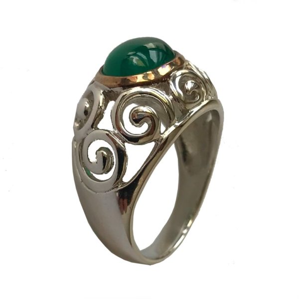 green onyx gemstone sterling silver ring
