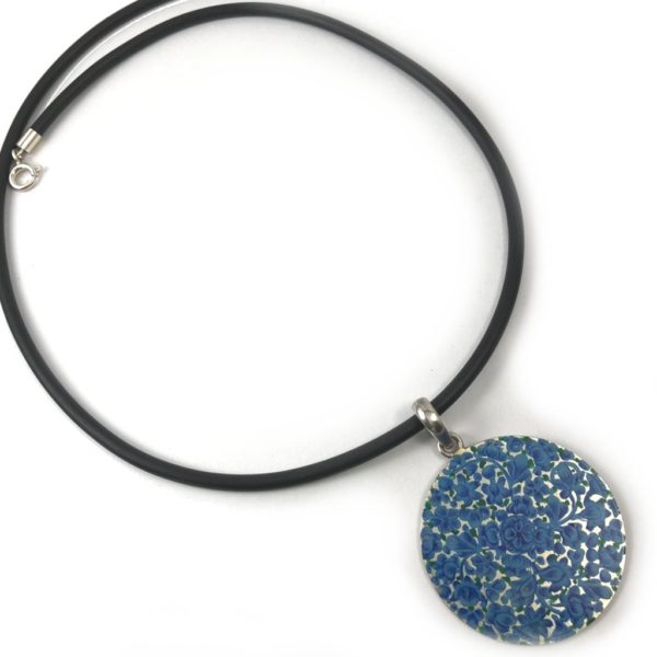 Round Painted Silver Pendant - Blue - Image 2