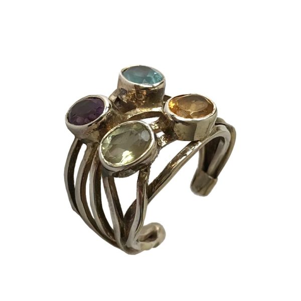 citrine blue topaz sterling silver ring