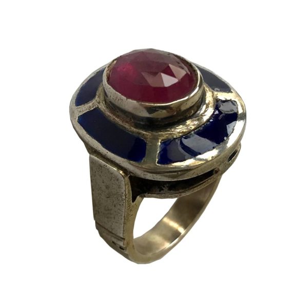 Ruby enamel sterling silver ring for men & women