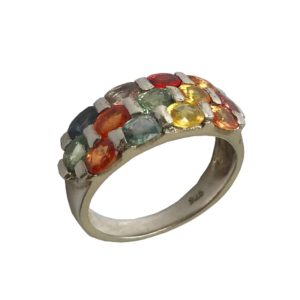 multi colored sapphire sterling silver ring