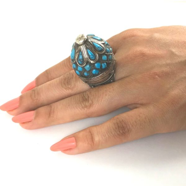 Turquoise Central-Asian (Iran) Dome Cocktail Ring - Vintage - Image 4