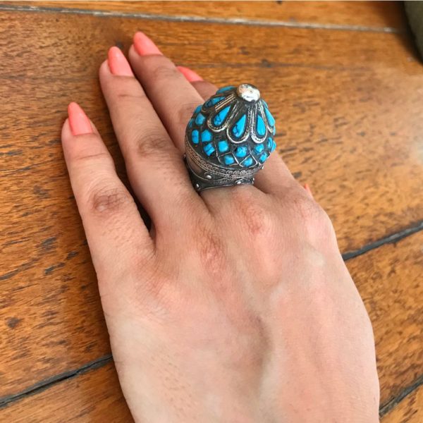 Turquoise Central-Asian (Iran) Dome Cocktail Ring - Vintage - Image 2