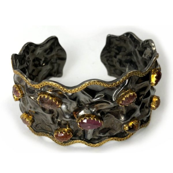 Multi-Tourmaline Wrinkled Cuff Bracelet - Image 2