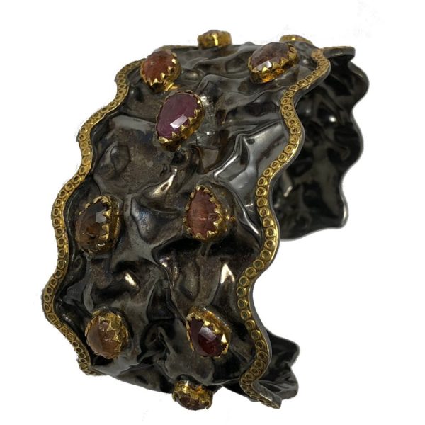 tourmaline gemstone set oxidized sterling silver bracelet or cuff jewelry from designer silver jewellery collection