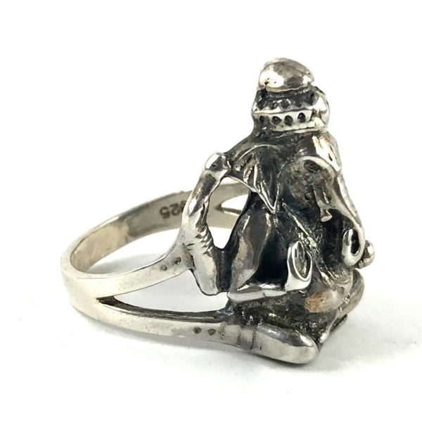 Adjustable Pure 925 Silver Antique Ganesha Ring - Elotic Silver
