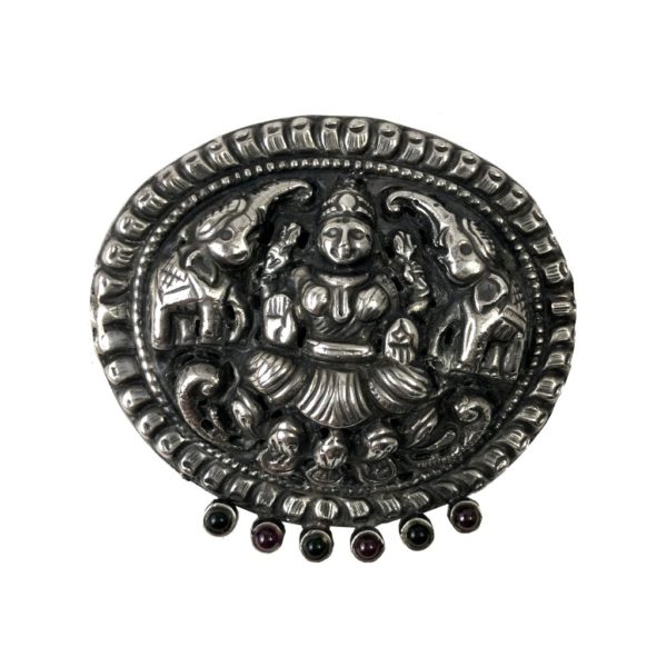 south-indian gaj lakshmi oxidized sterling silver pendant from religious silver jewellery jewelry