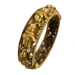 gold plated silver bracelet or kara with elephants from gold plated silver jewellery collection